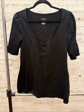 torrid Black Scoop Neck Puff Sleeve Top - Short Sleeve